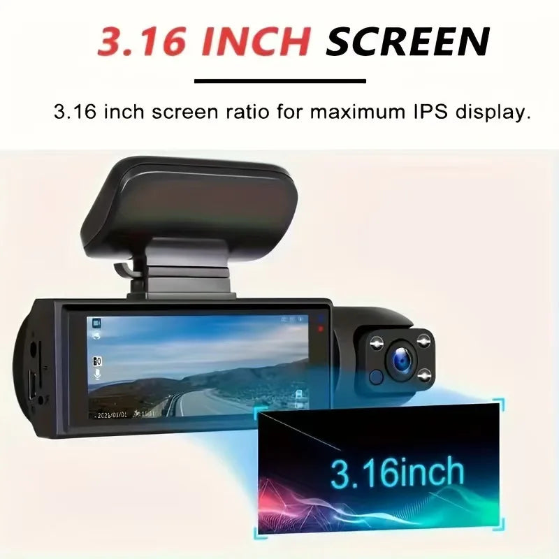 Dual Dash Cam with Rear Camera (1080p Front, Night Vision)
