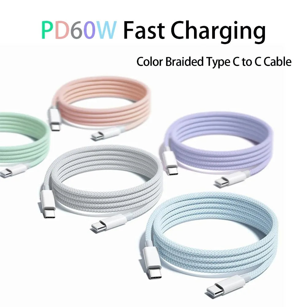 60W Braided USB-C to USB-C Fast Charging Cable