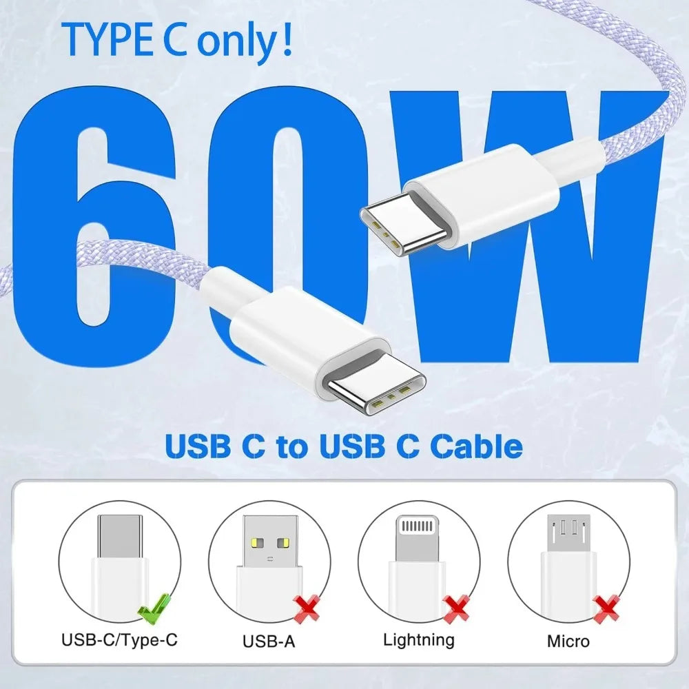 60W Braided USB-C to USB-C Fast Charging Cable
