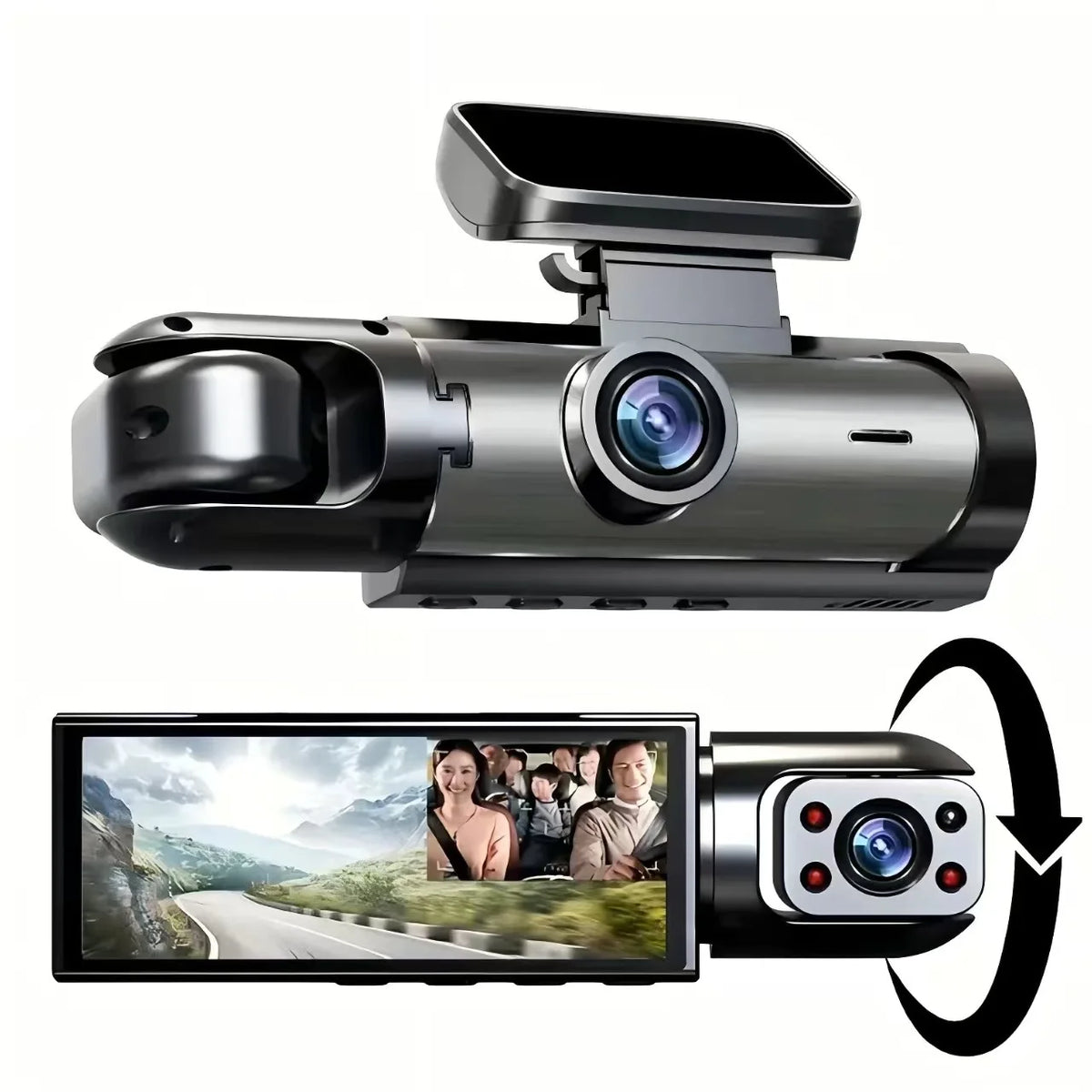 Dual Dash Cam with Rear Camera (1080p Front, Night Vision)